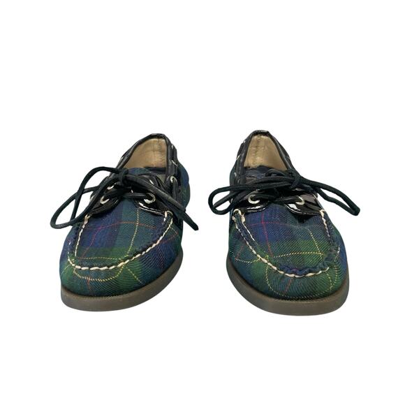 Sperry Tartan Plaid Canvas Patent Leather Trim Lace Up Boat Shoe Womens Size 6 - Picture 3 of 8